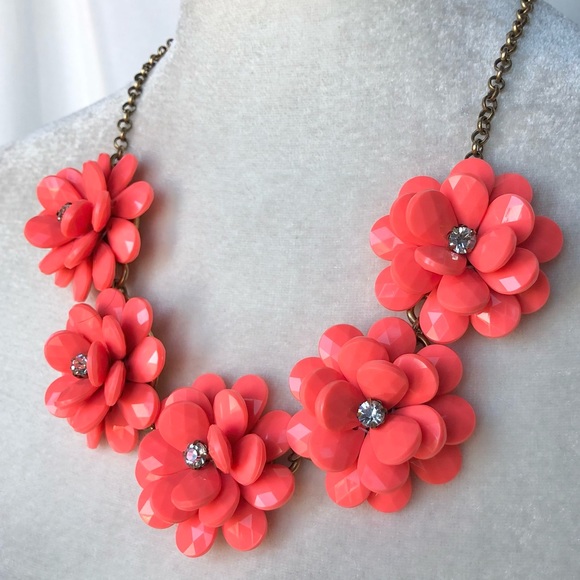 J. Crew Statement Floral Necklace in Coral - Picture 3 of 14
